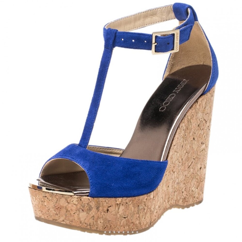 Jimmy Choo cosmo suede and cork wedges BLUE 36.5